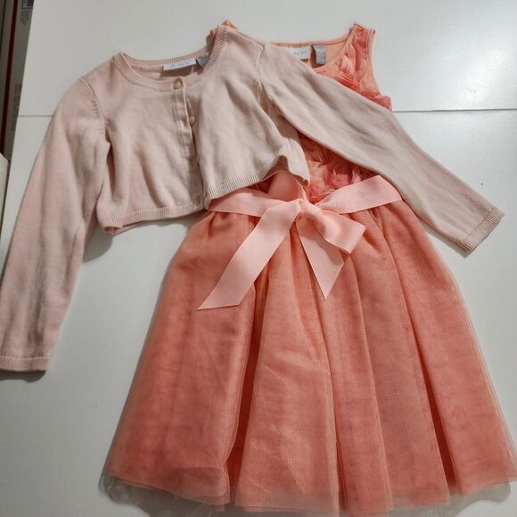 Girls Peach Roses Floral Formal Elegant Dress, Cardigan, & Headband Set Size 5/6 - Picture 16 of 16